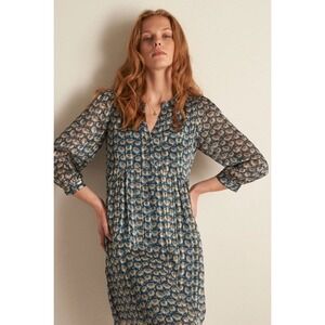 Maison‎ 123 Midi Dress Teal Blue Floral Tiered Shimmer Boho Size 44/ 12